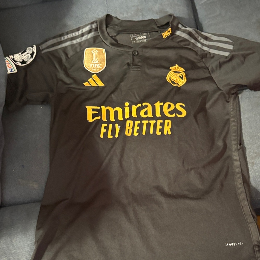 Adidas Men's Black and Yellow Soccer Jersey